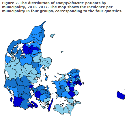 Figure 2. The distributiob of campylobacter patients by muncipality 2016-2017