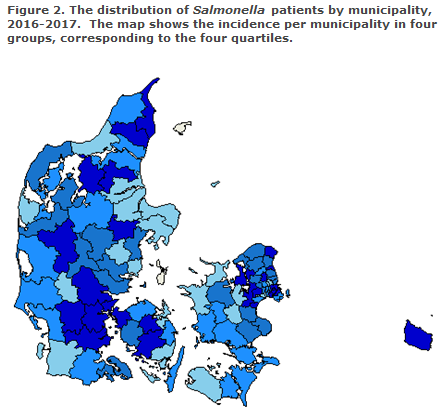 Figure 2. The distribution of salmonella patients by municipality 2016-2017
